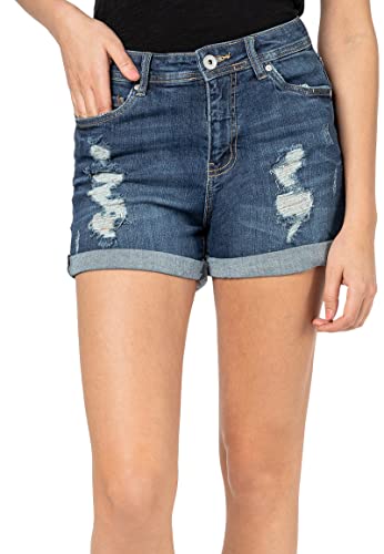 Sublevel Damen Kurze Denim Jeans Hose im Used Look Middle-Blue S von Sublevel