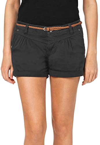 Sublevel Damen Kurze Hose Stretch-Shorts mit Flecht-Gürtel Dark-Grey L von Sublevel