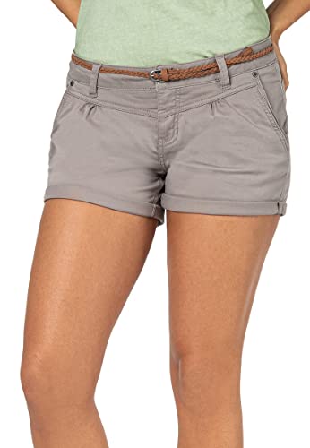 Sublevel Damen Kurze Hose Stretch-Shorts mit Flecht-Gürtel Light-Grey M von Sublevel