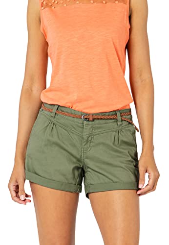 Sublevel Damen Kurze Hose Stretch-Shorts mit Flecht-Gürtel Middle-Green L von Sublevel