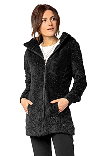 Sublevel Damen Fleece-Mantel: Kuschelige Teddyfleece Kapuzenjacke, Langarm, Warm und Bequem, Freizeitjacke in Schwarz, Rosa, Weiß, Grau black1 L von Sublevel