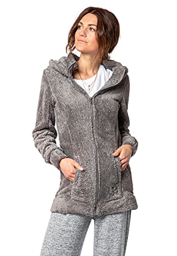 Sublevel Damen Fleece-Mantel: Kuschelige Teddyfleece Kapuzenjacke, Langarm, Warm und Bequem, Freizeitjacke in Schwarz, Rosa, Weiß, Grau middle-grey1 L von Sublevel