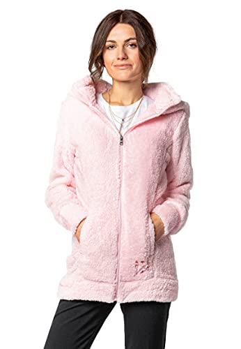 Sublevel Damen Fleece-Mantel: Kuschelige Teddyfleece Kapuzenjacke, Langarm, Warm und Bequem, Freizeitjacke in Schwarz, Rosa, Weiß, Grau rose S von Sublevel