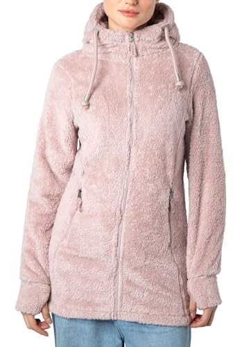 Sublevel Damen Kuschelfleece Jacke Mantel mit Kapuze light-rose S von Sublevel