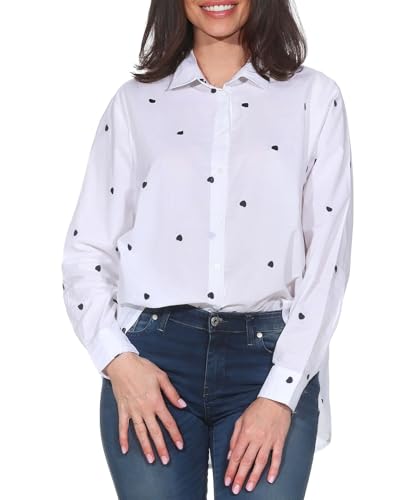 Sublevel Damen Langarm Bluse Loose Fit LSL-507 bestickte Hemdbluse mit Herzen Dark Blue Design 01 M Sublevel Damen Langarm Bluse Loose Fit LSL-507 bestickte Hemdbluse mit Herzen Dark Blue Design 01 M von Sublevel