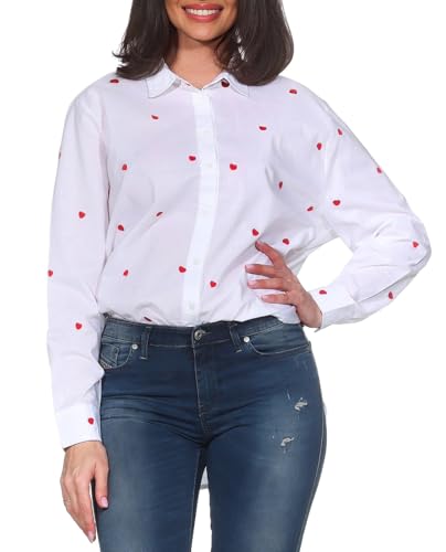 Sublevel Damen Langarm Bluse Loose Fit LSL-507 bestickte Hemdbluse mit Herzen Red Design 01 S Sublevel Damen Langarm Bluse Loose Fit LSL-507 bestickte Hemdbluse mit Herzen Red Design 01 S von Sublevel
