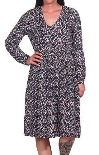 Sublevel Damen Langarm Viskose Kleid Tunika LSL-440 Midi-Kleid mit Blumen-Muster Dark Blue/Design 01 XS von Sublevel