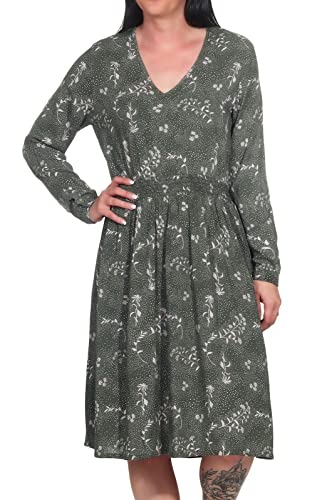 Sublevel Damen Langarm Viskose Kleid Tunika LSL-440 Midi-Kleid mit Blumen-Muster Middle Green/Design 01 M von Sublevel
