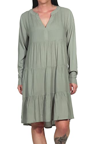 Sublevel Damen Langarm Viskose Kleid Tunika LSL-440 Midi-Kleid mit Breiten Rüschen Light Green S von Sublevel