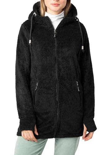Sublevel Damen Lange Fleecejacke mit Kapuze – Flauschig und Warm für Herbst und Winter black XS von Sublevel