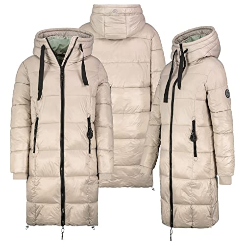 Sublevel Damen Lange Stepp Mantel Kapuze Winter Jacke Warm gesteppt Parka, Farbe:Beige, Größe:M 38 von Sublevel