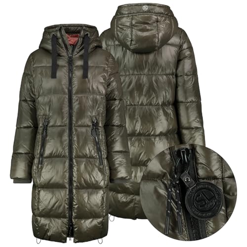 Sublevel Damen Lange Stepp Mantel Kapuze Winter Jacke Warm gesteppt Parka, Farbe:Olive, Größe:L 40 von Sublevel