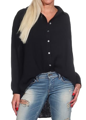 Sublevel Damen Long Musselin-Bluse LSL-450 Oversize Langarm-Hemd Black S/M von Sublevel