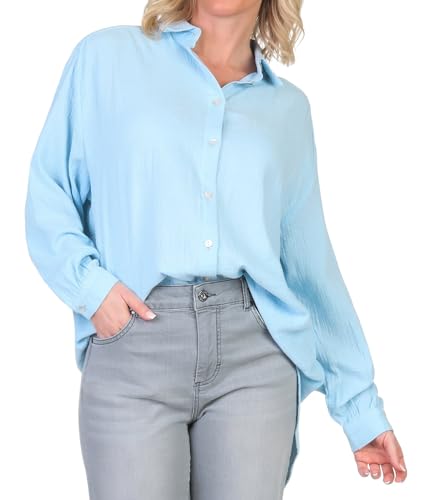 Sublevel Damen Long Musselin-Bluse LSL-450 Oversize Langarm-Hemd Bright Sky Blue M/L von Sublevel