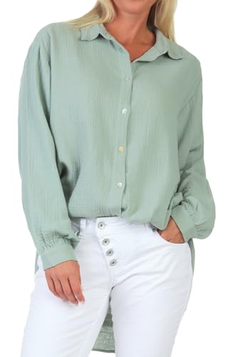 Sublevel Damen Long Musselin-Bluse LSL-450 Oversize Langarm-Hemd Jadeite Green M/L von Sublevel