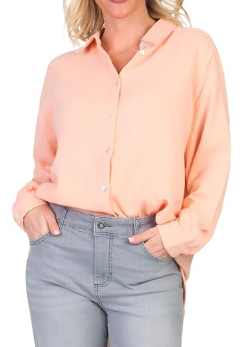 Sublevel Damen Long Musselin-Bluse LSL-450 Oversize Langarm-Hemd Sunset Peach M/L von Sublevel