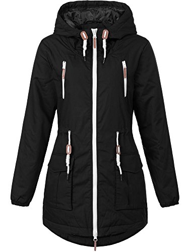 Sublevel Damen Matilda Winter Jacke Parka Mantel Winterjacke gefüttert mit Kapuze 6 Farben XS-XL Black M von Sublevel