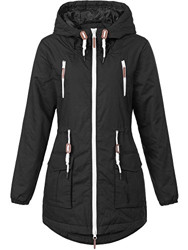 Sublevel Damen Matilda Winter Jacke Parka Mantel Winterjacke gefüttert mit Kapuze 6 Farben XS-XL Dark Stone Grey L von Sublevel