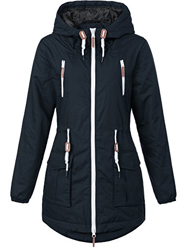 Sublevel Damen Matilda Winter Jacke Parka Mantel Winterjacke gefüttert mit Kapuze 6 Farben XS-XL Midnight Blue XL von Sublevel