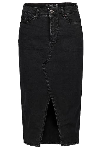 Sublevel Damen Midi Jeans Rock LSL-459 Damenrock mit Schlitz Black Denim B141 L von Sublevel