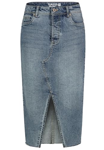 Sublevel Damen Midi Jeans Rock LSL-459 Damenrock mit Schlitz Dark Blue Denim D278 XS von Sublevel
