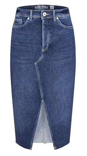Sublevel Damen Midi Jeans Rock LSL-459 Damenrock mit Schlitz Dark Blue Denim D292 XL von Sublevel