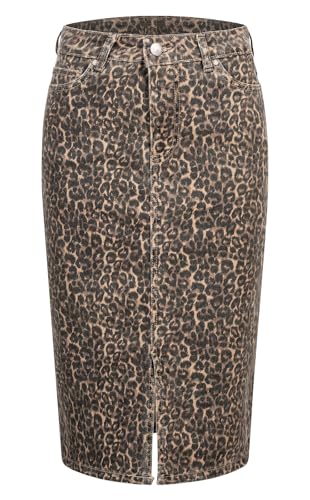 Sublevel Damen Midi Jeans Rock LSL-512 Langer Damenrock Leo-Muster mit Schlitz Brown M von Sublevel
