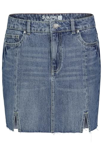Sublevel Damen Mini Jeans Rock LSL-482 kurzer Damenrock mit Schlitzen Middle Blue Denim M286 M von Sublevel