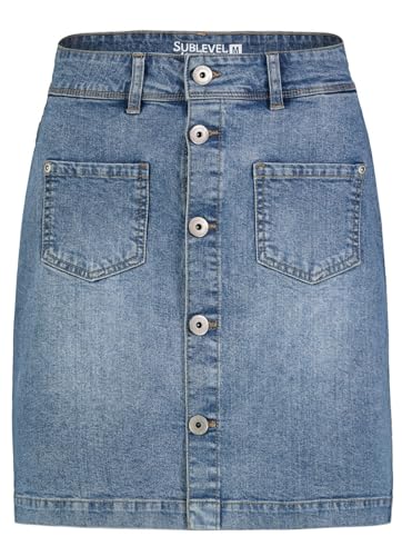 Sublevel Damen Mini Jeans Rock LSL-493 kurzer Damenrock sichtbare Knopfleiste Light Blue Denim L189 S von Sublevel