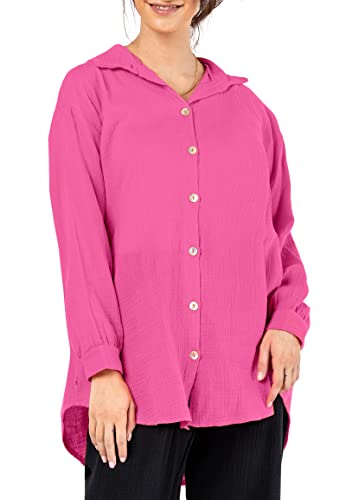 Sublevel Damen Musselin Bluse Muslin Long-Bluse Langarm Oversize Baumwolle pink M/L von Sublevel