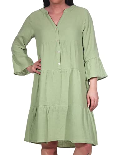 Sublevel Damen Musselin-Kleid LSL-430 Tunika mit 3/4-Ärmeln Light Green M/L von Sublevel