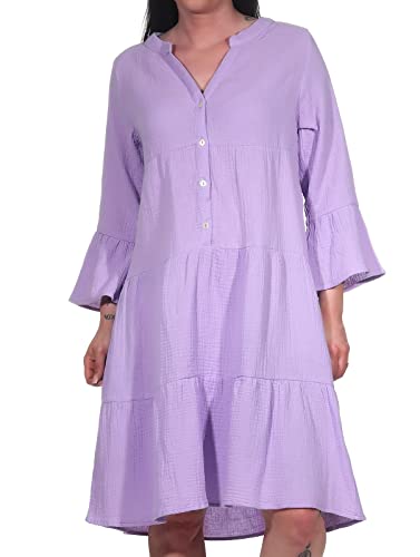 Sublevel Damen Musselin-Kleid LSL-430 Tunika mit 3/4-Ärmeln Light Purple M/L von Sublevel