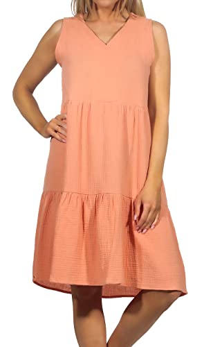 Sublevel Damen Musselin-Kleid LSL-446 Midi Middle Orange S/M von Sublevel