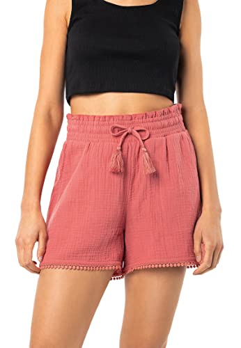 Sublevel Damen Musselin Shorts aus Baumwolle mit Bommelborte Middle-Rose L von Sublevel