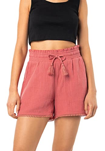 Sublevel Damen Musselin Shorts aus Baumwolle mit Bommelborte Middle-Rose XS von Sublevel