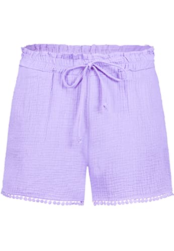 Sublevel Damen Musselin Shorts mit Bommelborte Sommerhose Light-Purple L von Sublevel