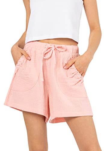 Sublevel Damen Musselin Shorts mit Raffung Kurze Sommerhose Light-Rose S von Sublevel