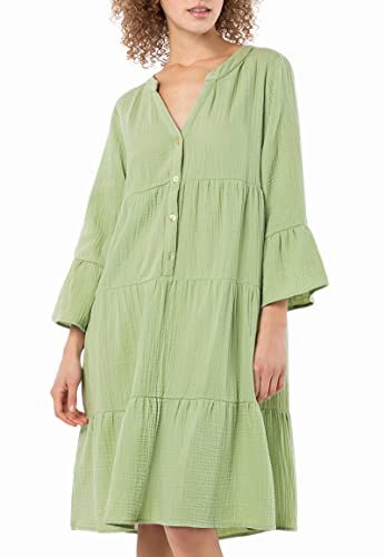 Sublevel Damen Musselin Volant Kleid aus Baumwolle Light-Green S/M von Sublevel