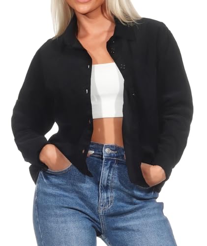 Sublevel Damen Oversize Cord-Hemd Bluse LSL-485 leichtes Langarm Cordhemd Black M von Sublevel
