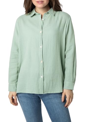 Sublevel Damen Oversize Musselin Bluse mit Kentkragen - Luftig, Knopfleiste, überschnittene Schulter - Sommerstil in Schwarz, Weiß, Blau, Hellbeige und hellgrün Light-Green L/XL von Sublevel