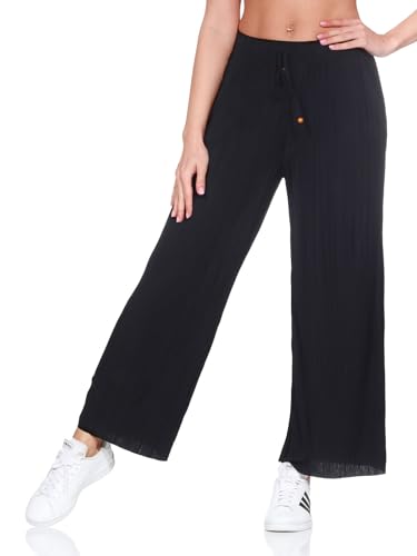 Sublevel Damen Plissee Stoffhose LSL-505 Lange Sommerhose mit weitem Bein Black M von Sublevel