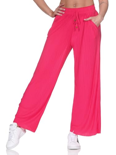 Sublevel Damen Plissee Stoffhose LSL-505 Lange Sommerhose mit weitem Bein Dark Pink S von Sublevel