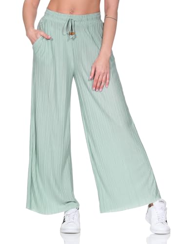 Sublevel Damen Plissee Stoffhose LSL-505 Lange Sommerhose mit weitem Bein Light Green M von Sublevel