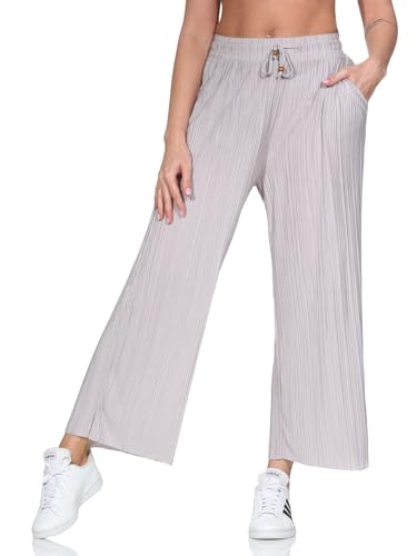 Sublevel Damen Plissee Stoffhose LSL-505 Lange Sommerhose mit weitem Bein Middle Beige XL von Sublevel