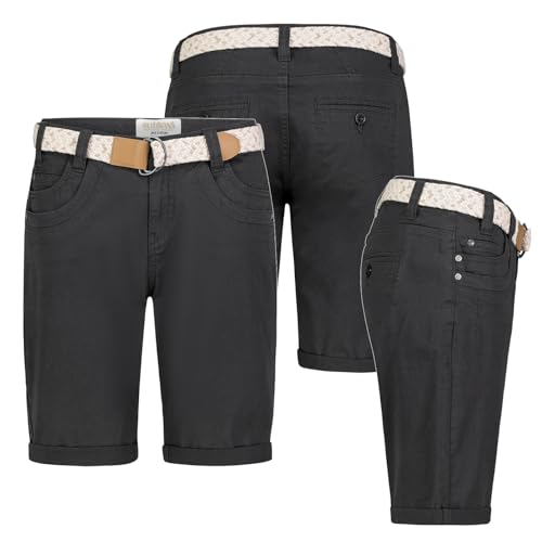 Sublevel Damen Short Bermuda Kurze Hose Sommer Chino Stoff Hose mit Gürtel Neu, Hosengröße:L (40), Farbe:Anthrazit von Sublevel