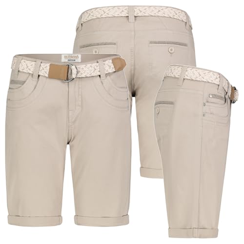 Sublevel Damen Short Bermuda Kurze Hose Sommer Chino Stoff Hose mit Gürtel Neu, Hosengröße:M (38), Farbe:Beige von Sublevel