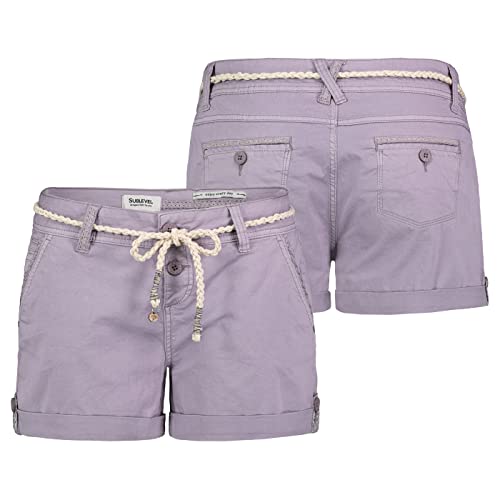 Sublevel Damen Short Bermuda Kurze Hose Sommer Chino Stoff Hotpants mit Gürtel, Hosengröße:L / 40, Farbe:Lilac von Sublevel