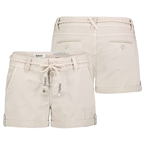 Sublevel Damen Short Bermuda Kurze Hose Sommer Chino Stoff Hotpants mit Gürtel, Hosengröße:M / 38, Farbe:Beige von Sublevel