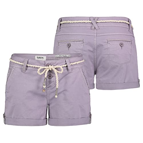 Sublevel Damen Short Bermuda Kurze Hose Sommer Chino Stoff Hotpants mit Gürtel, Hosengröße:S / 36, Farbe:Lilac von Sublevel