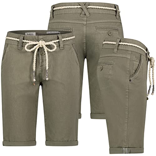 Sublevel Damen Short Bermuda Kurze Hose Sommer Chino Stoff Knielang mit Gürtel, Hosengröße:M / 38, Farbe:Olive von Sublevel